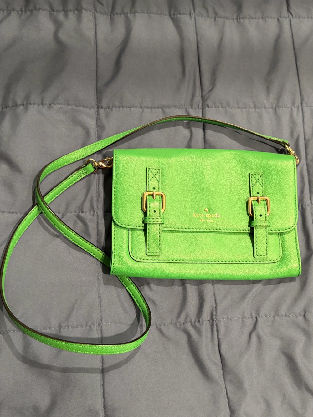 kate spade Green Leather Mini Crossbody with Gold Buckles